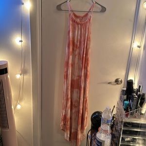 Maxi tie-die dress, longer in middle, super soft and comfy, CORAL